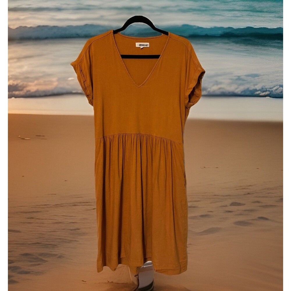 Lou & Grey Womens‎ Size Small Linen Blend Dress Oversized Pockets Rust Orange